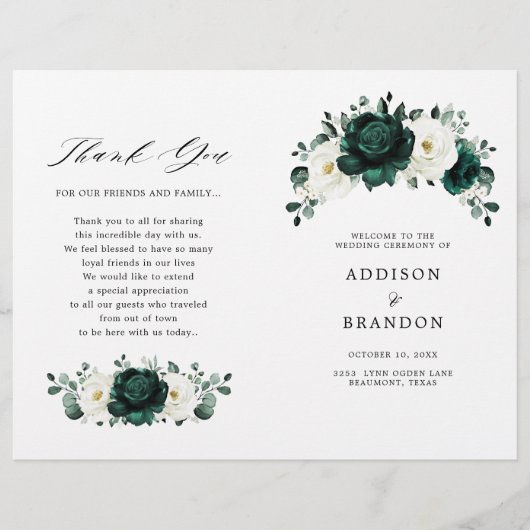 Emerald Greenery Eucalyptus White Wedding Programm (Voorkant)