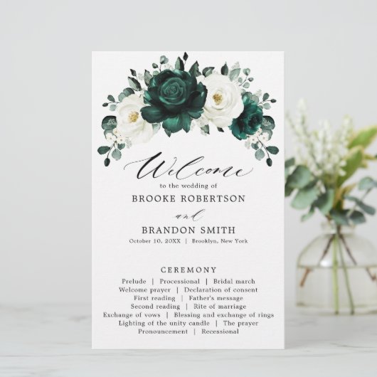 Emerald Greenery Eucalyptus White Wedding Programm (Staand voorkant)