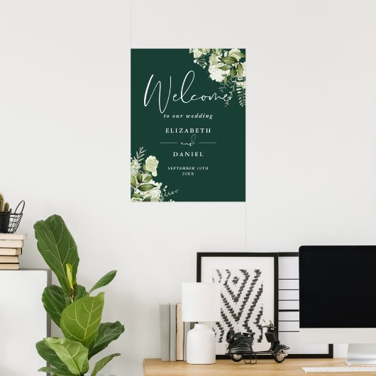 Emerald Greenery Floral Mariage Affiche de bienven (Bureau à domicile)