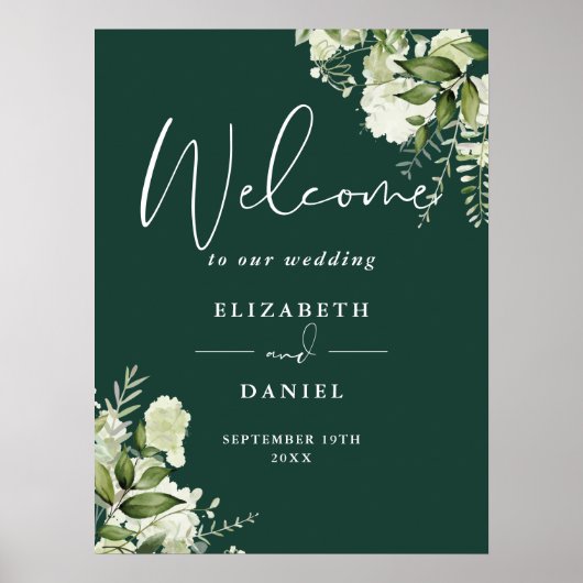 Emerald Greenery Floral Mariage Affiche de bienven (Devant)