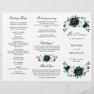 Emerald Greenery Floral Mariage Tri-Fold Programme