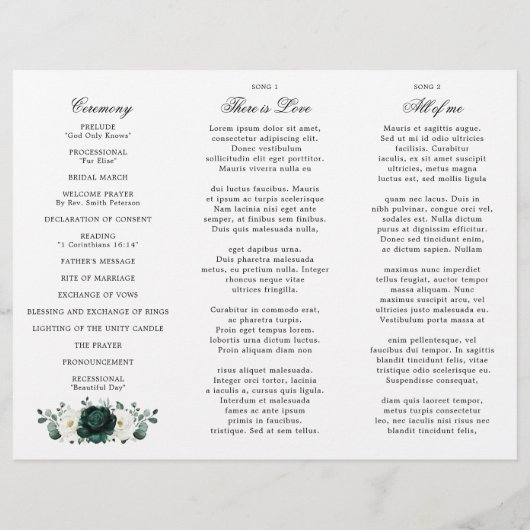 Emerald Greenery Floral Mariage Tri-Fold Programme (Dos)