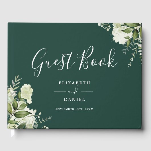Emerald Greenery Floral Photo Wedding Gastenboek (Voorkant)