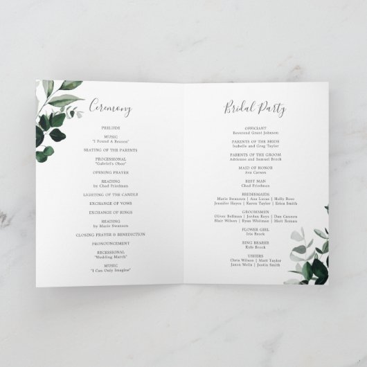 Emerald Greenery Folded Wedding Programma (Binnen)