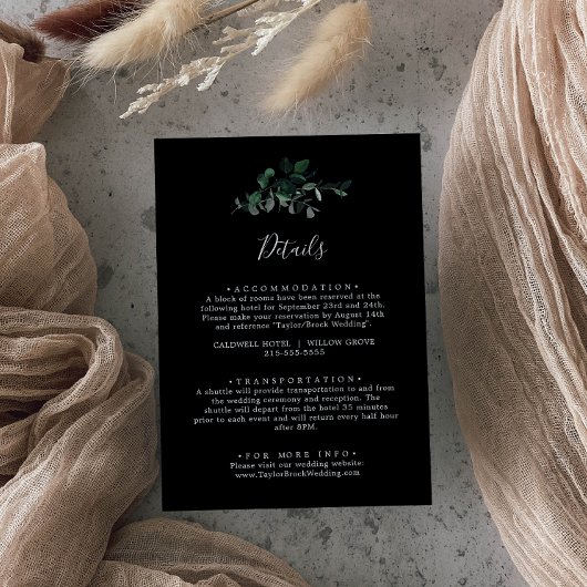 Emerald Greenery | Gegevens over het zwarte huweli Informatiekaartje