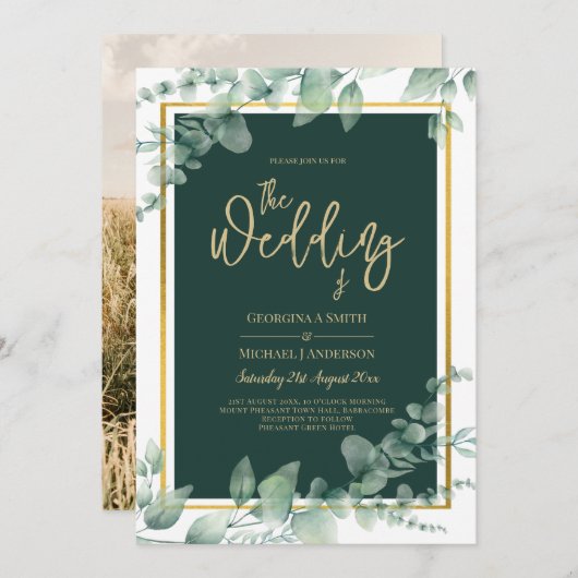 Emerald Greenery Gold FAIRE-PART DE MARIAGE PHOTO (Devant / Derrière)