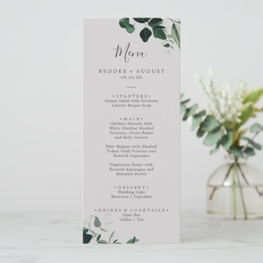 Emerald Greenery | Gray Weddenrenmenu Menu (Staand voorkant)