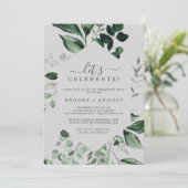 Emerald Greenery | Grijze Laten we vieren Kaart (Staand voorkant)