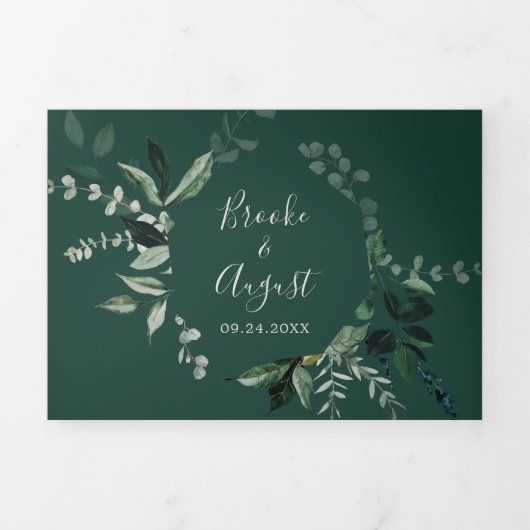 Emerald Greenery | Groene foto QR-code bruiloft Drieluik Uitnodiging (Cover)