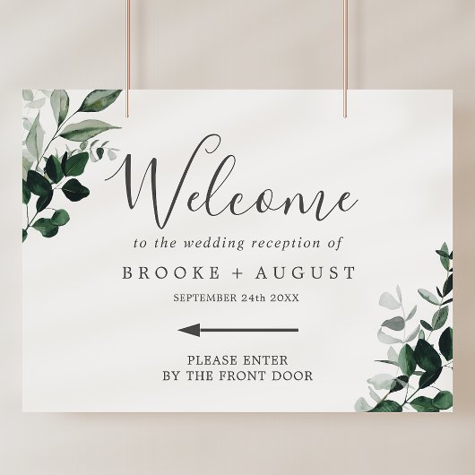 Emerald Greenery Left Directional Wedding Welkom Poster