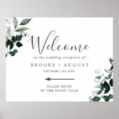 Emerald Greenery Left Directional Wedding Welkom Poster (Voorkant)