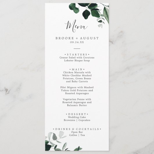 Emerald Greenery Menu Mariage Dîner (Devant)