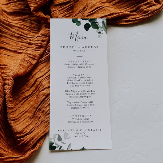 Emerald Greenery Menu Mariage Dîner
