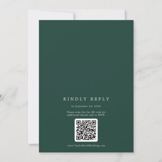 Emerald Greenery Moody verlaat QR-code RSVP-bruilo Kaart (Achterkant)