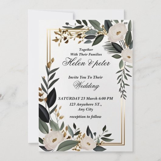 Emerald Greenery or Elegant Wedding Invitation (Devant)