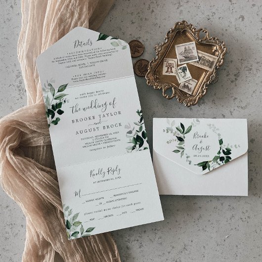 Emerald Greenery Photo Weddenschap All in One Invi All In One Uitnodiging