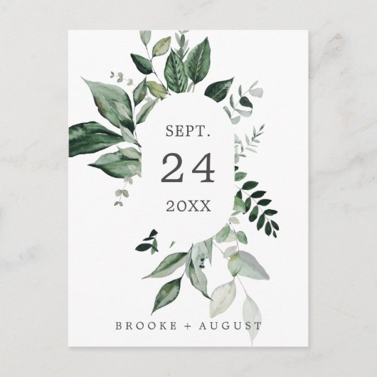 Emerald Greenery Save the Date Briefkaart (Voorkant)