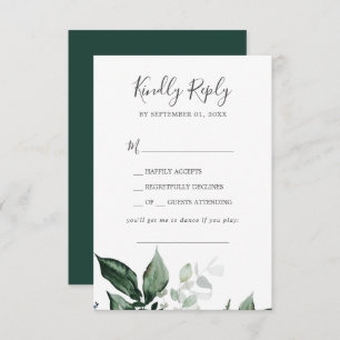 Emerald Greenery Song Request Wedding RSVP Kaart