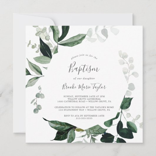 Emerald Greenery Square Baptisme Kaart (Voorkant)