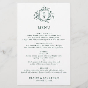 Emerald Greenery Vintage Botanical Mariage Menu