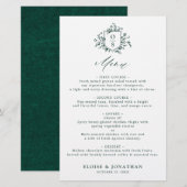 Emerald Greenery Vintage Botanical Mariage Menu (Devant / Derrière)