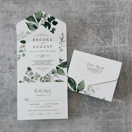 Emerald Greenery Wedding all in one Invitation Uitnodiging