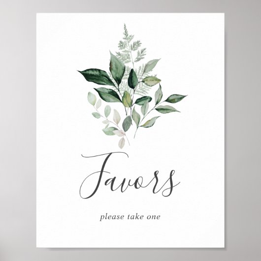 Emerald Greenery Wedding Favors Sign Poster (Voorkant)