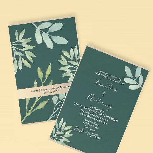 Emerald Greenery Wedding Invitation Kaart