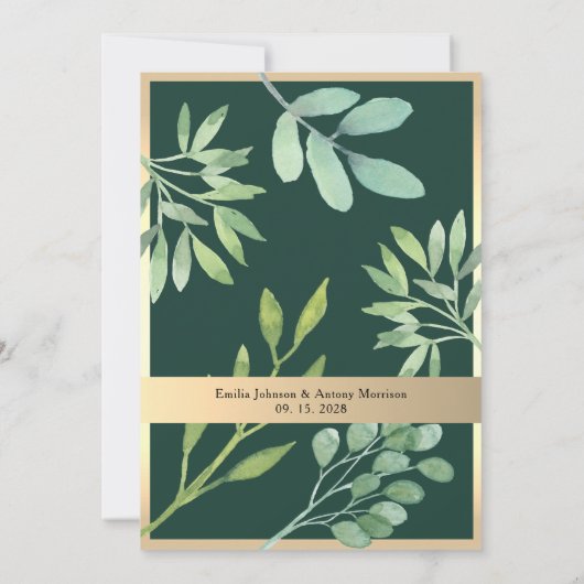 Emerald Greenery Wedding Invitation Kaart (Achterkant)