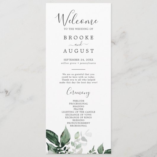 Emerald Greenery Wedding Program Programma (Voorkant)