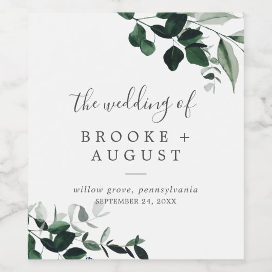 Emerald Greenery Wedding Wijn Etiket (Enkel label)