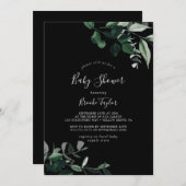 Emerald Greenery | Zwart Baby shower Kaart (Voorkant / Achterkant)
