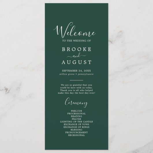 Emerald groen coördinaat bruiloft programma (Voorkant)