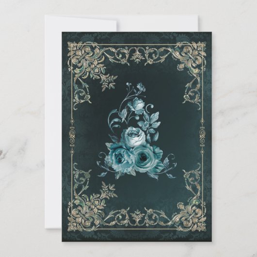 Emerald Groen en Gouden Bruiloft Kaart (Achterkant)