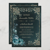 Emerald Groen en Gouden Bruiloft Kaart (Voorkant / Achterkant)