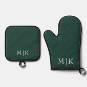 Emerald groen en wit | Modern monogram Ovenwant & Pannenlap Set (Voorkant)