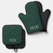 Emerald groen en wit | Modern monogram Ovenwant & Pannenlap Set (Voorkant / Achterkant)