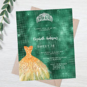 Emerald groen goud jurk tiara Sweet 16 uitnodiging