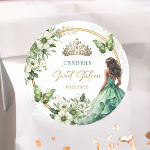 Emerald Groen Meisje Prinses Tiara Bloemen Zoet 16 Ronde Sticker