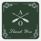 Emerald Groen Monogram & Pijlen Bruiloft Dank u Vierkante Sticker (Voorkant)