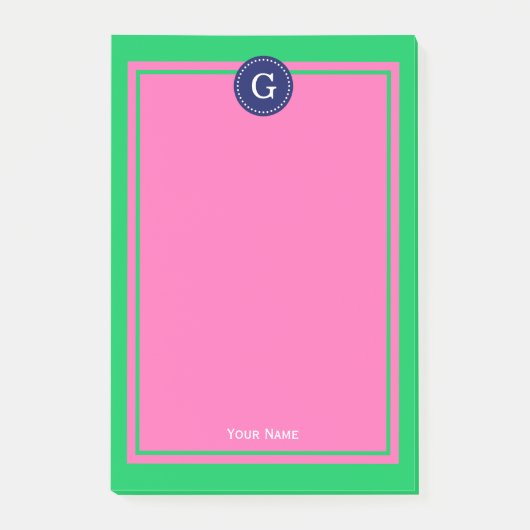 Emerald Groen Navy Hot Roze Ingelijste 1I Monogram Post-it® Notes (Voorkant)