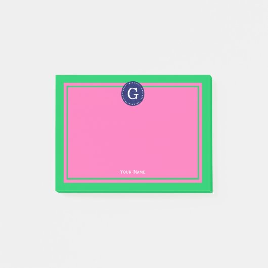 Emerald Groen Navy Hot Roze Ingelijste 1I Monogram Post-it® Notes (Voorkant)