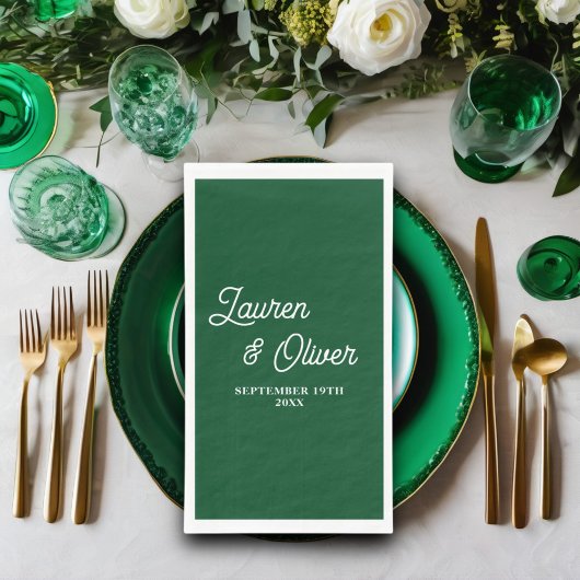 Emerald Groen Script Minimalistische bruiloft Servet