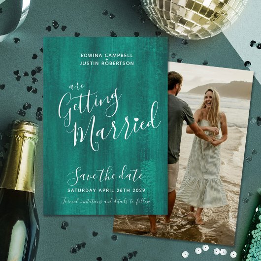 Emerald groene moderne kunst save the date kaarten