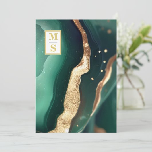 *~ Emerald Groene QR Initialen AR66 RSVP Bruiloft Kaart (Staand voorkant)