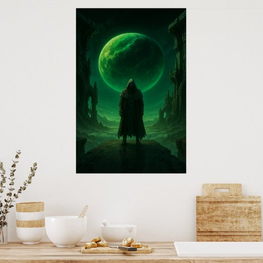 Emerald Guardian — Dark Cosmic Fantasy Art Poster (Keuken)