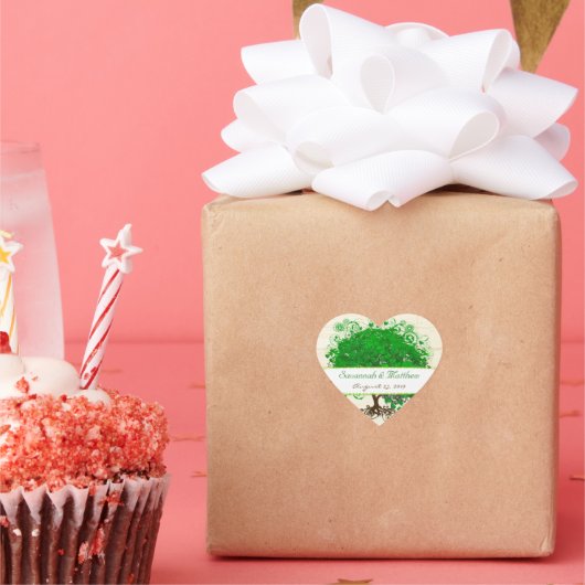 Emerald Heart Leaf Tree Barn Wood Wedding Seal Hart Sticker (Feest)