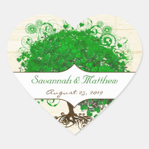 Emerald Heart Leaf Tree Barn Wood Wedding Seal Hart Sticker