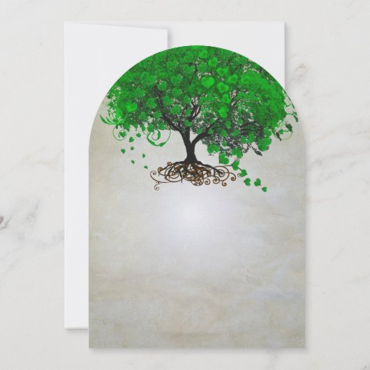 Emerald Heart Leaf Tree Wedding Invites Kaart (Achterkant)