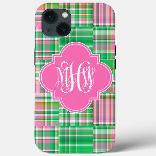 Emerald Hot Pink Madras Vine Script-monogram iPhone 13 Hoesje